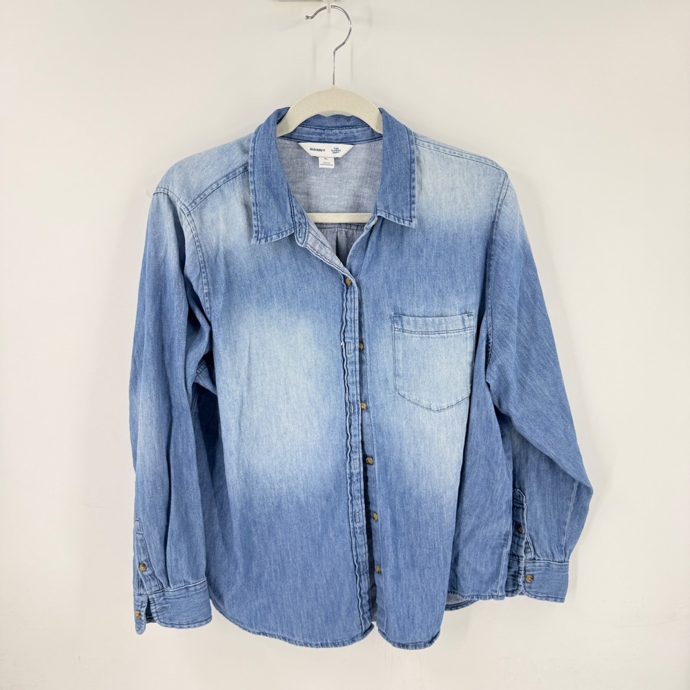 Old Navy Denim Shirt Blue XL Classic Fit Chambray Cotton Utility Coastal Cowgirl